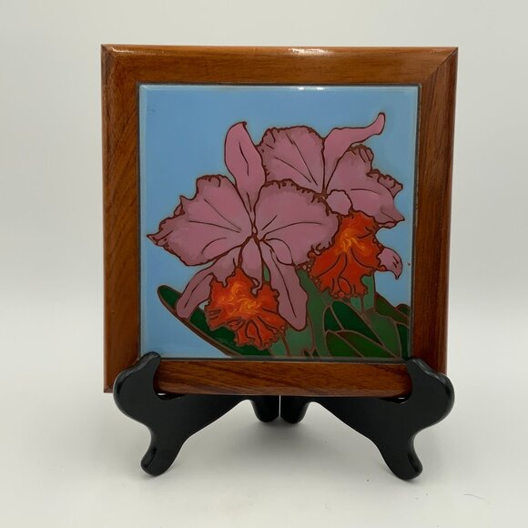 KALA KOA Tiles of Hawaii Hand Painted Hibiscus Framed Art Tile - Jeffrey Chee - Picture 3 of 6
